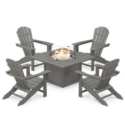 Palm Coast 5-Piece Adirondack Chair Conversation Set with Fire Pit Table