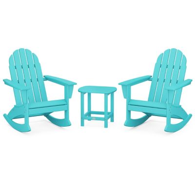 Vineyard Outdoor 3-Piece Adirondack Rocking Chair Set with South Beach 18" Side Table