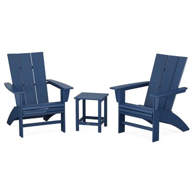 Modern Outdoor 3-Piece Curveback Adirondack Set with Long Island 18" Side Table