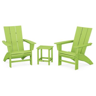 Modern Outdoor 3-Piece Curveback Adirondack Set with Long Island 18" Side Table