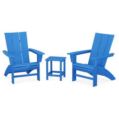 Modern Outdoor 3-Piece Curveback Adirondack Set with Long Island 18" Side Table