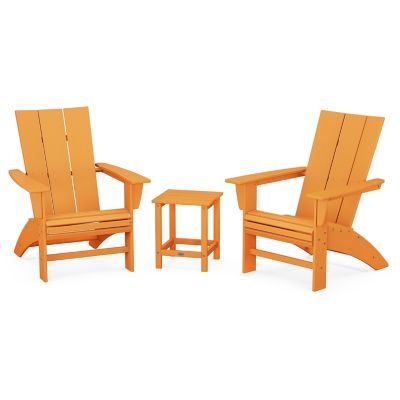 Modern Outdoor 3-Piece Curveback Adirondack Set with Long Island 18" Side Table