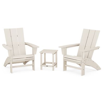 Modern Outdoor 3-Piece Curveback Adirondack Set with Long Island 18" Side Table