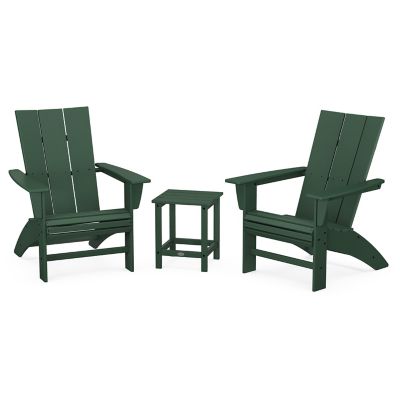 Modern Outdoor 3-Piece Curveback Adirondack Set with Long Island 18" Side Table