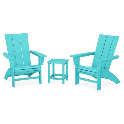 Modern Outdoor 3-Piece Curveback Adirondack Set with Long Island 18" Side Table