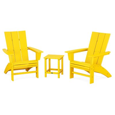 Modern Outdoor 3-Piece Curveback Adirondack Set with Long Island 18" Side Table