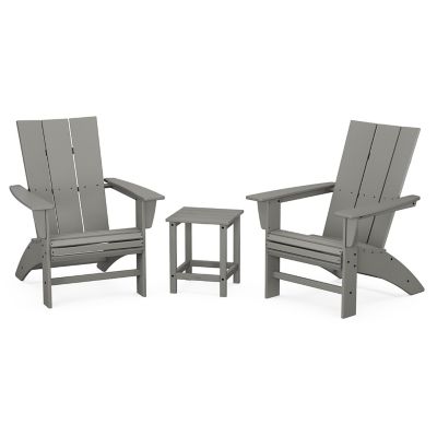 Modern Outdoor 3-Piece Curveback Adirondack Set with Long Island 18" Side Table