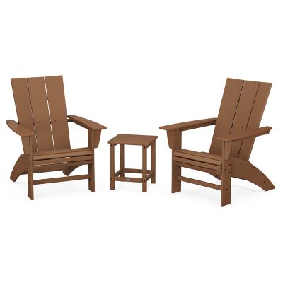 Modern Outdoor 3-Piece Curveback Adirondack Set with Long Island 18" Side Table