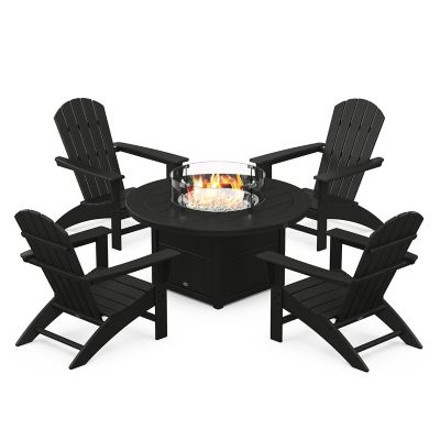 Nautical 5-Piece Adirondack Outdoor Chair Conversation Set with Fire Pit Table