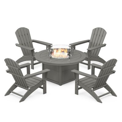 Nautical 5-Piece Adirondack Outdoor Chair Conversation Set with Fire Pit Table