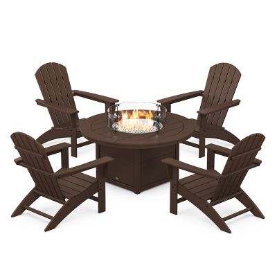 Nautical 5-Piece Adirondack Outdoor Chair Conversation Set with Fire Pit Table