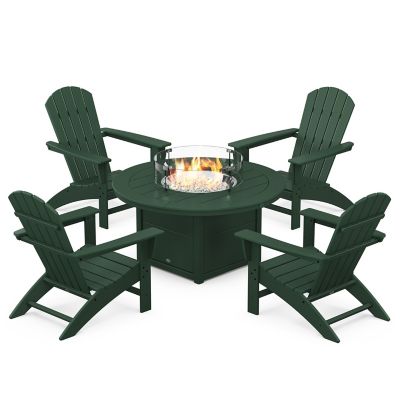 Nautical 5-Piece Adirondack Outdoor Chair Conversation Set with Fire Pit Table