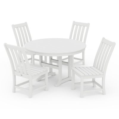 Vineyard 5-Piece Round Farmhouse Side Chair Outdoor Dining Set