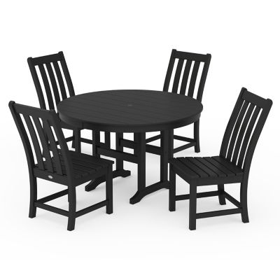 Vineyard 5-Piece Round Farmhouse Side Chair Outdoor Dining Set