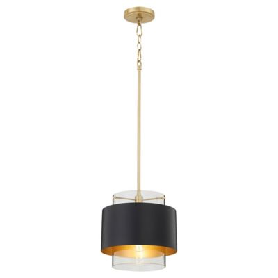Shown in Matte Black with Aged Brass finish, Medium size, lit