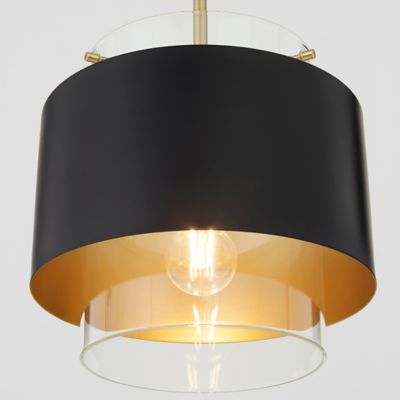Shown in Matte Black with Aged Brass finish, Medium size, lit