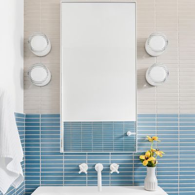 Shown in White finish, lit, in use