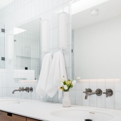 Shown in White finish, lit, in use