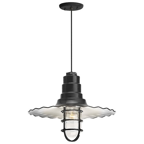 Radial Wave Pendant w/Cast Guard and Glass(Blk/18)-OPEN BOX