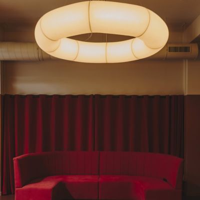 Shown in White finish, lit, in use