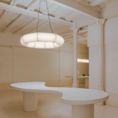 Shown in White finish, lit, in use