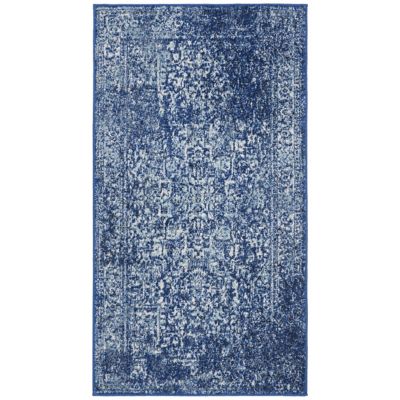 Evermere Distressed Medallion Navy Area Rug