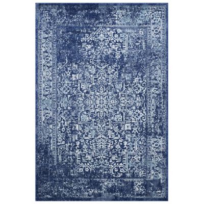 Evermere Distressed Medallion Navy Area Rug