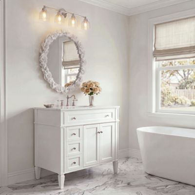 Shown in Brushed Nickel finish, 4 Light, in use