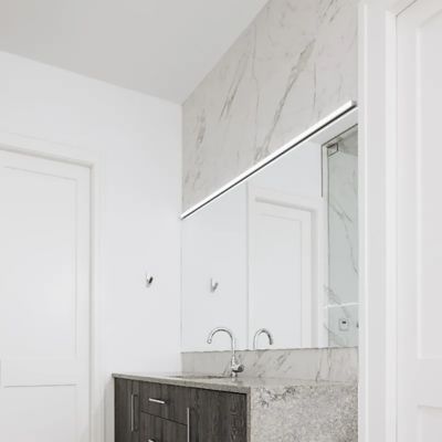 Shown in Bright Satin Aluminum finish, 48 inch size, in use