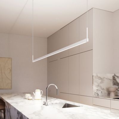 Shown in Satin White finish, 6 Foot size, Two-Sided option, 240 Inch Cable Length, in use