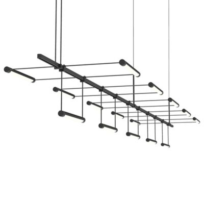 Suspenders 8-Foot In-Line Linear with Linear Rotational Luminaires in Suspended and Outrigger Orientations
