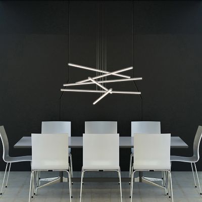 Shown in Bright Satin Aluminum finish, 6 Arms, 240 Inch Cable Length, in use