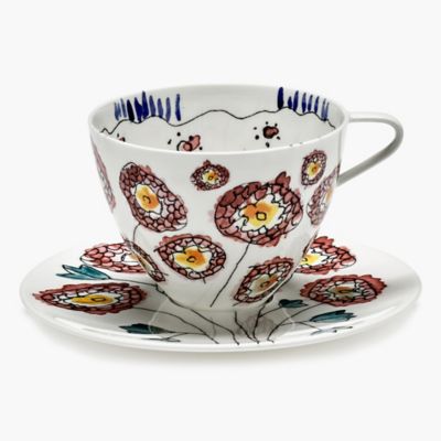 Midnight Flowers Cappucino Cup with Saucer, Set of 2