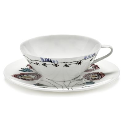 Midnight Flowers Low Coffee Cup with Saucer, Set of 2