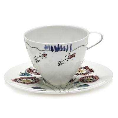 Midnight Flowers Coffee Cup with Saucer