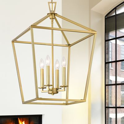 Shown in Warm Brass finish, 4 Light, in use
