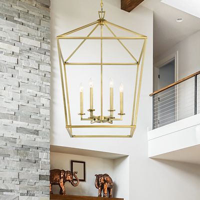 Shown in Warm Brass finish, 6 Light, in use