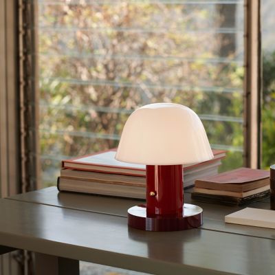 Shown in Maroon and Grape finish, lit, in use