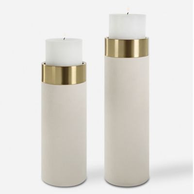Wessex White Pillar Candleholders, Set of 2