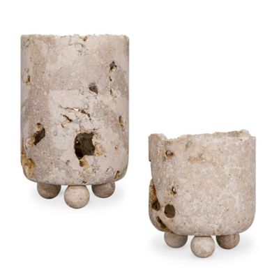 Quarried Stone Indoor/Outdoor Candleholder, Set of 2