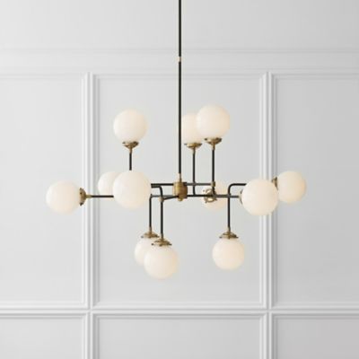 Ian K. Fowler Bistro Medium Chandelier in Hand-Rubbed Antique Brass with  White Glass