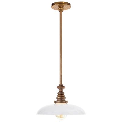 Boston Small White Dish Pendant in Hand-Rubbed Antique Brass finish