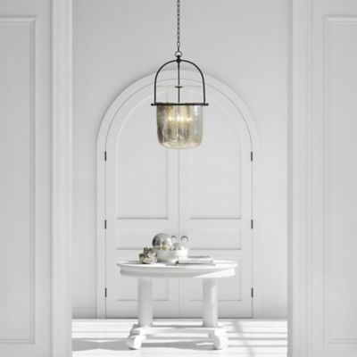 Shown in Aged Iron finish, Mercury Glass shade material, in use
