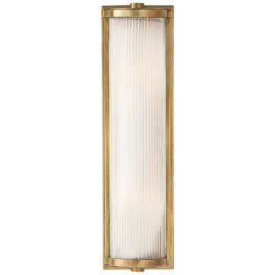 Visual Comfort Signature Openwork Long Sconce in Hand-Rubbed Antique Brass  with Frosted Glass