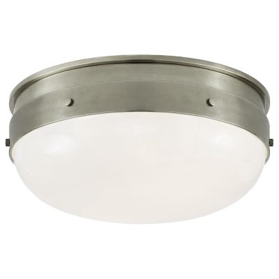 Visual Comfort Siena Small Flush Mount in Hand-Rubbed Antique Brass with  White Glass