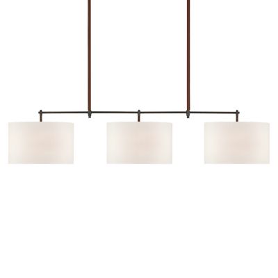 Thomas O'Brien Bryant Small Wrapped Chandelier in Hand-Rubbed Antique Brass  and Chocolate Leather with Linen Shades