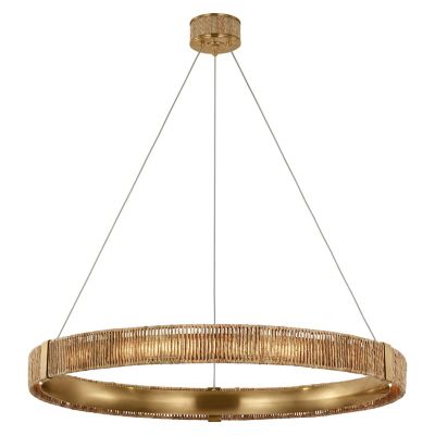 Visual Comfort Signature Antigua Small Drum Chandelier in Antique Brass &  Natural Abaca by Chapman & Myers