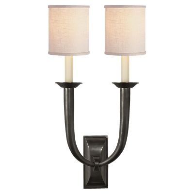 French Deco Horn Double Wall Sconce (Linen|Bronze)-OPEN BOX