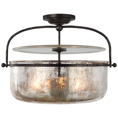Semi-Flushmount Lantern (Aged Iron w/Mercury Glass)-OPEN BOX