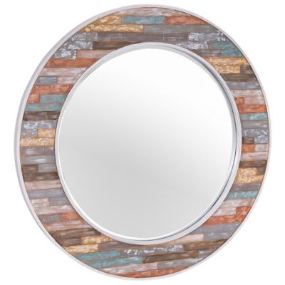 Colorful Plank Round Wall Mirror